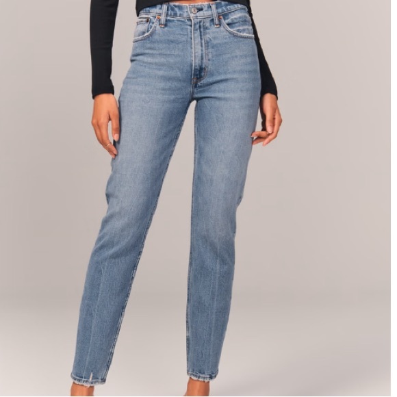 Abercrombie & Fitch The Mom High Rise Jean Sz 29 Straight Leg Frayed Hem Grunge - Picture 2 of 16
